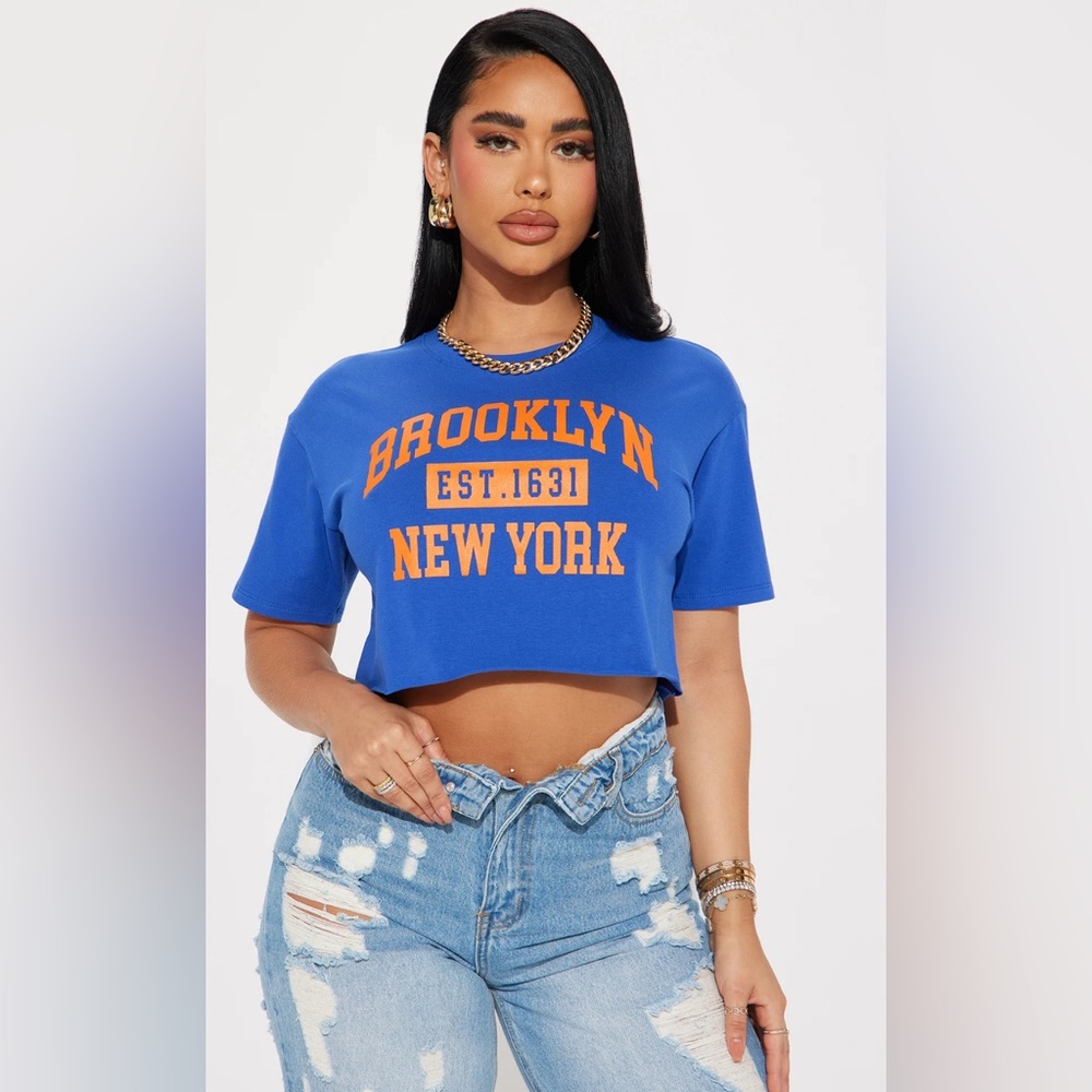 Established in Brooklyn Crop Top - Blue and Rock crop top